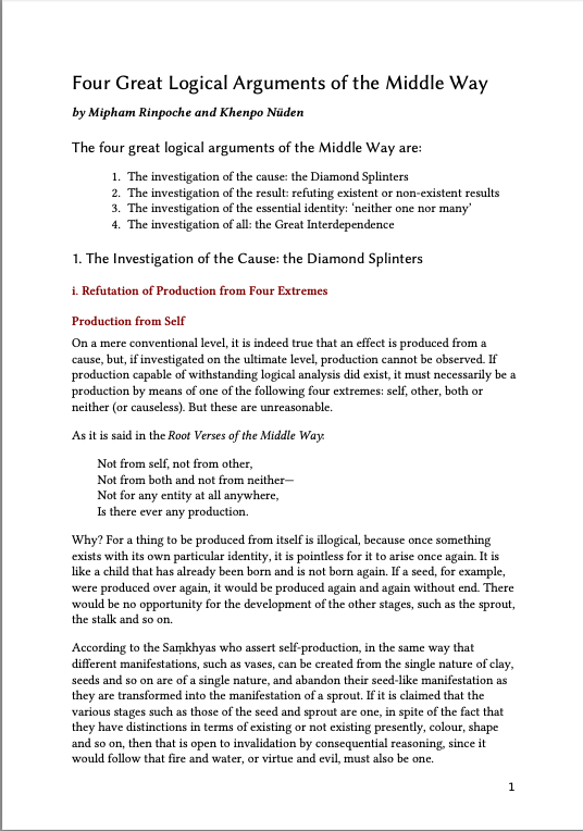 (image for) Four Logical Arguments of Middle Way by Mipham (PDF)